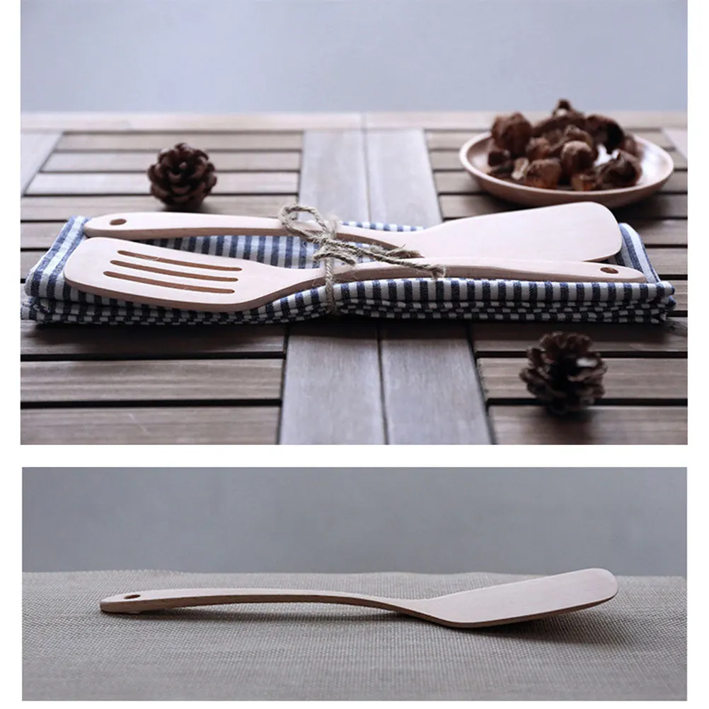 Beech Wood Cooking Spatula – Non-Stick, Heat-Resistant, Food-Safe Kitchen Tool with Slender Handle & Storage Hole