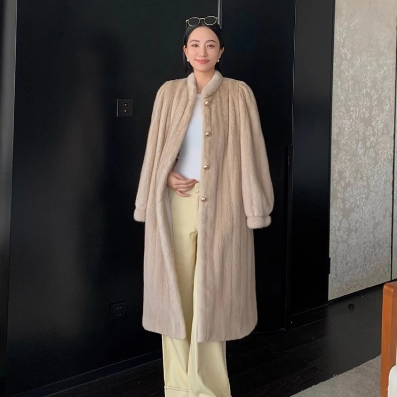 YOLANFAIRY autumn and winter Imported whole velvet mink coat Thickened long-sleeved stand-up collar Long fur jacket шуба 2025