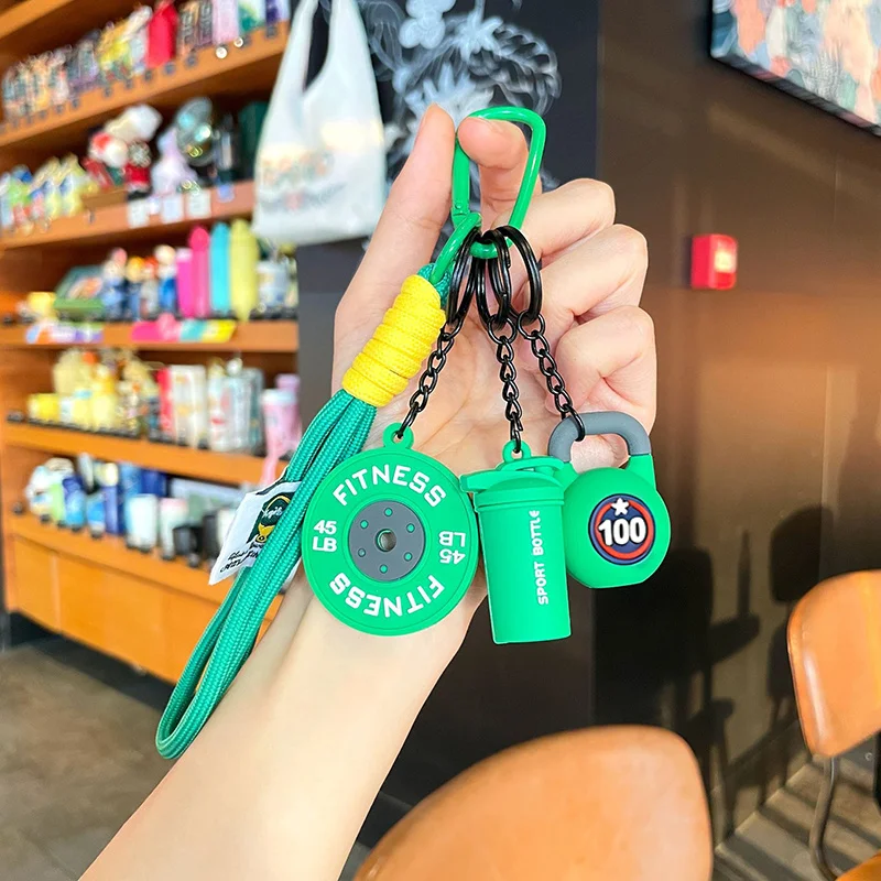 Mini Barbell Plates Keychain with D-shaped Buckle Water Cups Simulation Dumbbells Keyring Creative Bag Charm