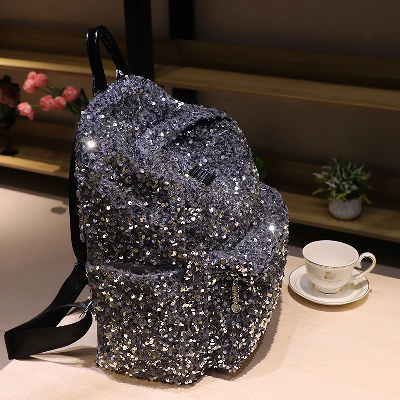 Plecak damski z cekinami, błyszczący, modny plecak na studia, luksusowy tornister szkolny, 2025