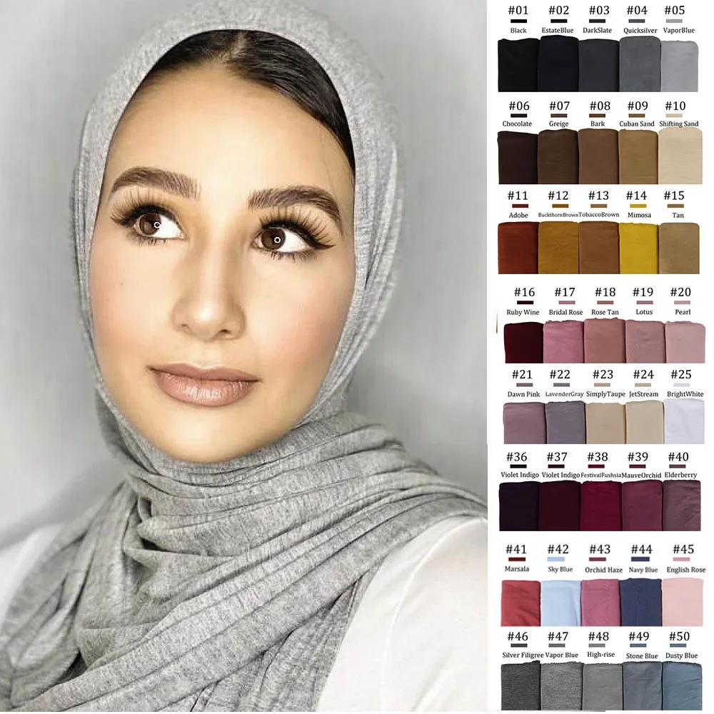 ผู้หญิงมุสลิมยืด Jersey Hijab ธรรมดาผ้าฝ้าย Hijabs Jersey อิสลาม Soft Turban Head Wraps Headscarf 170X60cm