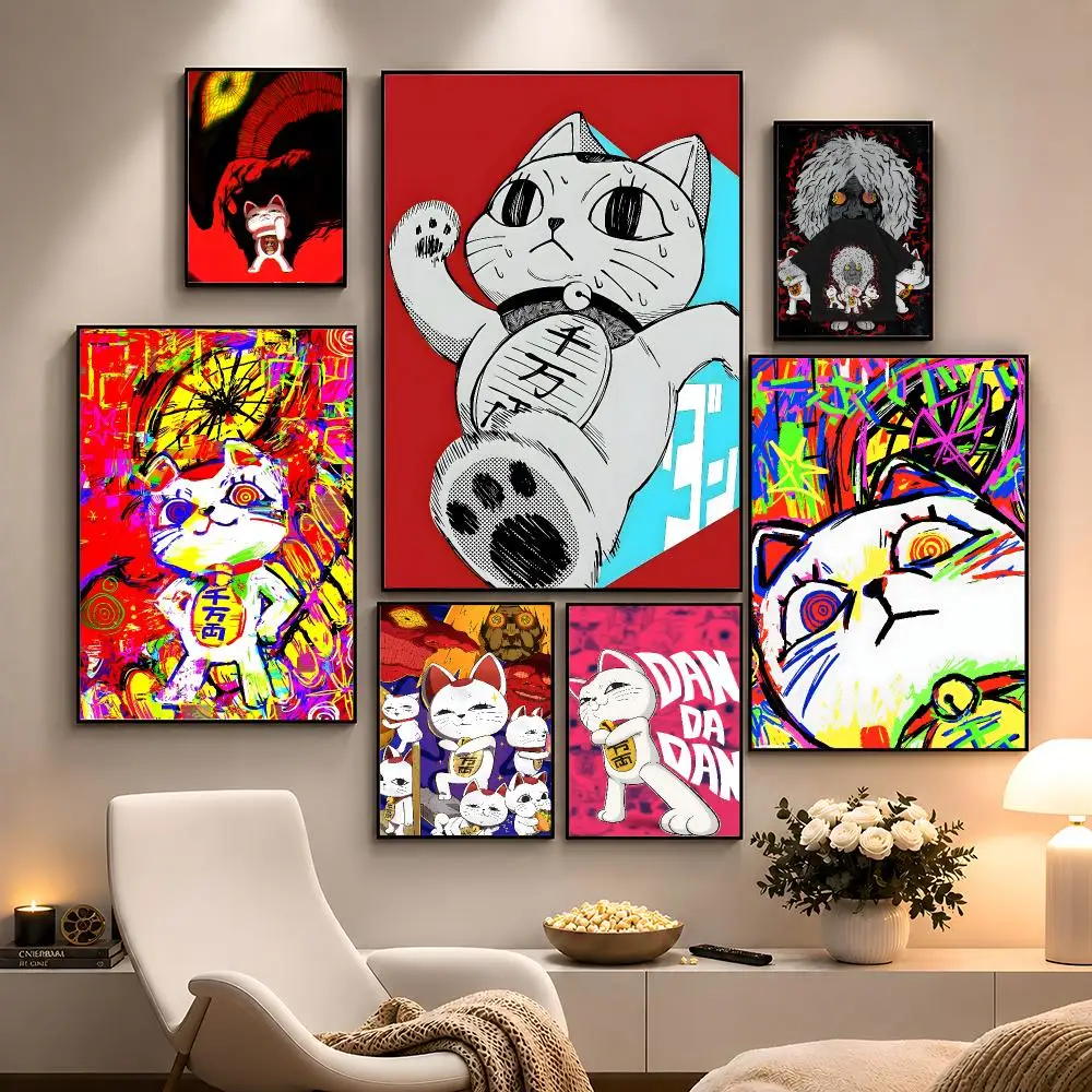 Anime Turbo Granny Cat Dandadan Yokai Poster Peel And Stick Wall Art PP Waterproof HD Bedroom Living Room Home Decor Gift
