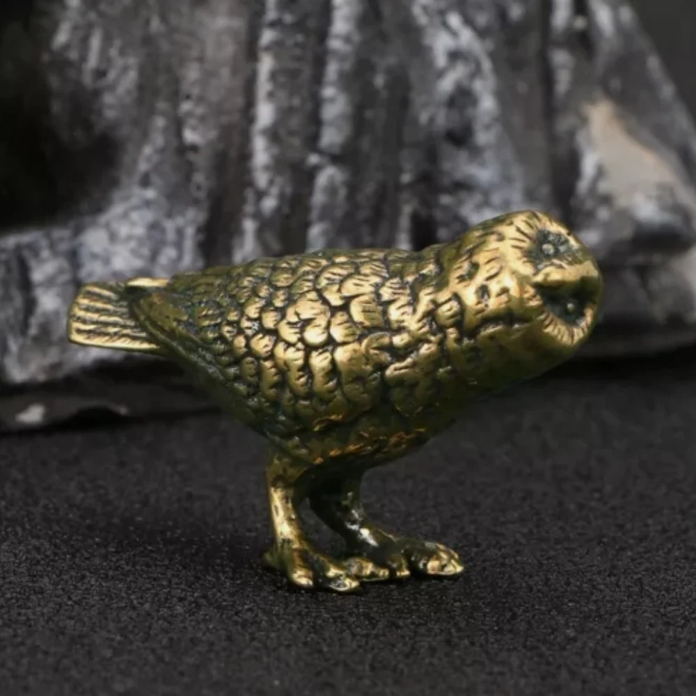 Solid Brass mini Owl Figurine Small Statue Home Ornament Figurines Collectibles