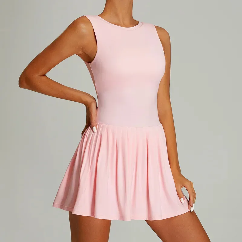 Quick Dry Tennis Dress for Women Round Neck Sleeveless Sports Dress Iced-cooling Badminton Dress Plus Size Workout Activewear