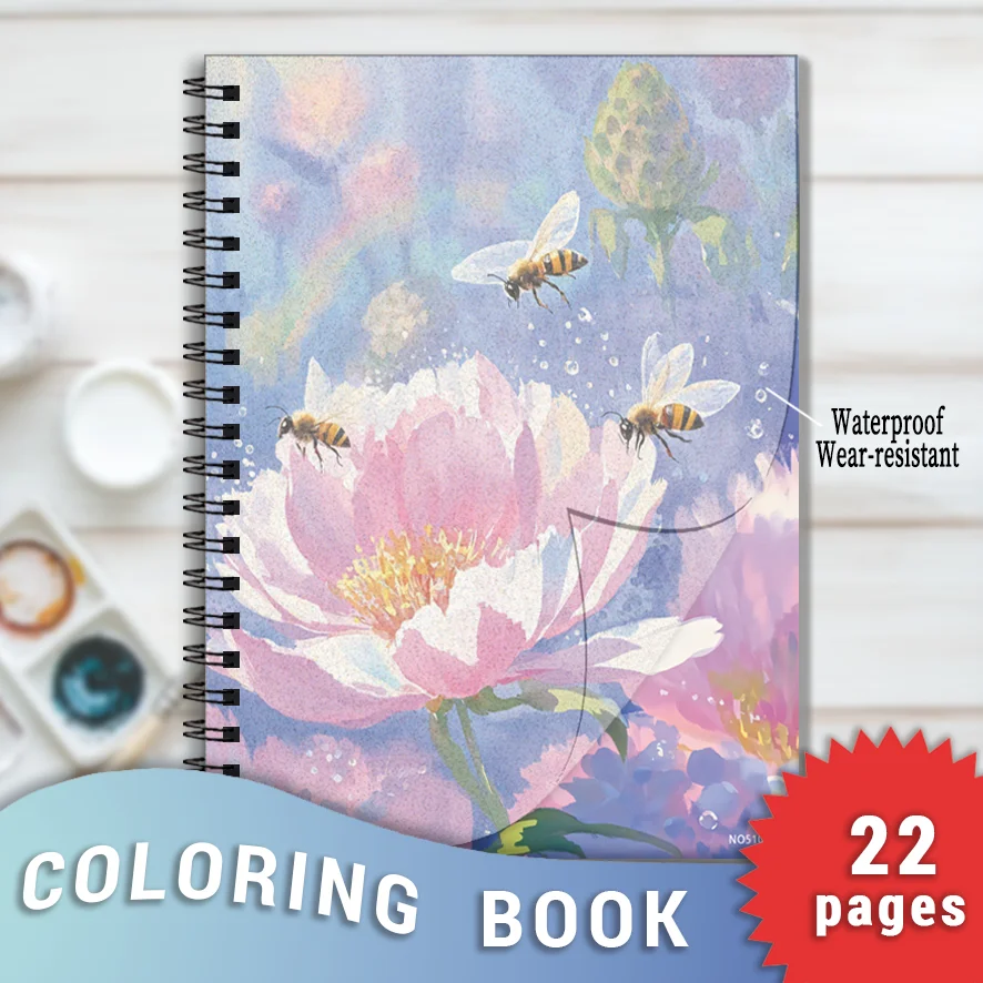 Bees and Flowers Adult Coloring Book - 8.3x11.2 inches Stress relief coloring book 22 pages of art therapy illustrations to reli