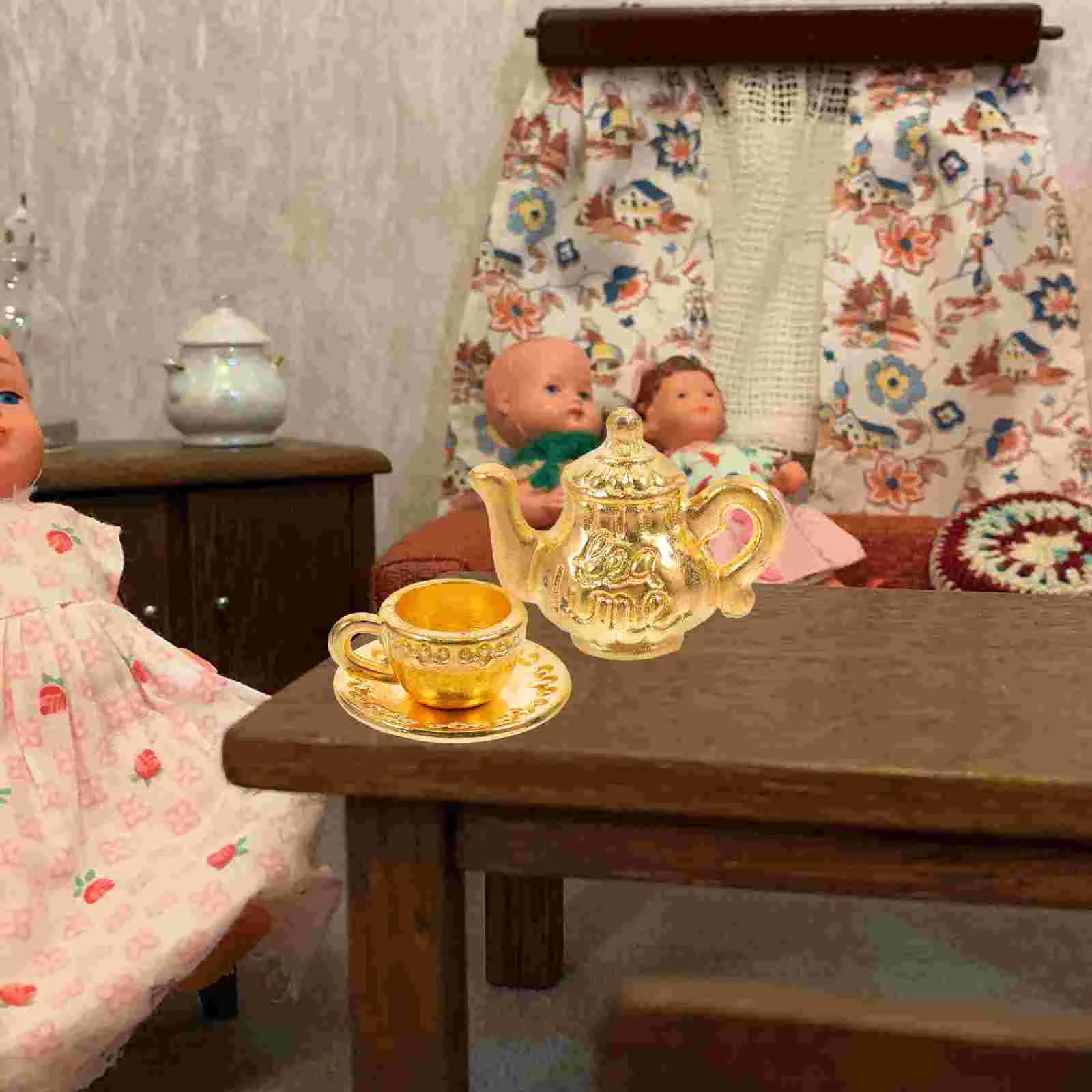 Mini Metal Teapot Dollhouse Lighting Cup Toy Food Princess Toys Accessories Kitchen Playset Miniature Cups