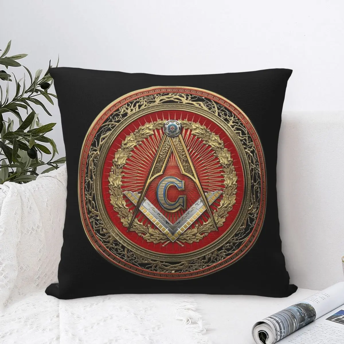 Degree Mason Gold Jewel Pillow Cases Master Mason Square and Compasses Cushion Covers Awesome Decor Pillowcase for Car 40*40cm