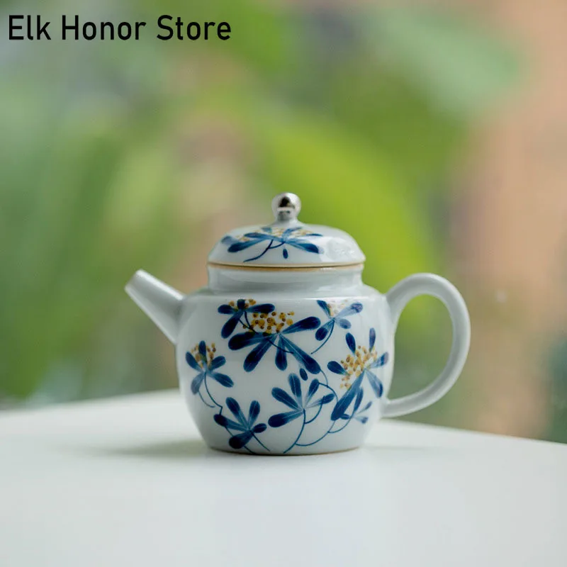 Boutique Pure Hand-painted Osmanthus Ceramic Teapot Creative Tracing Platinum Sketch Pot Tea Making Single Pot Kung Fu Tea Sets