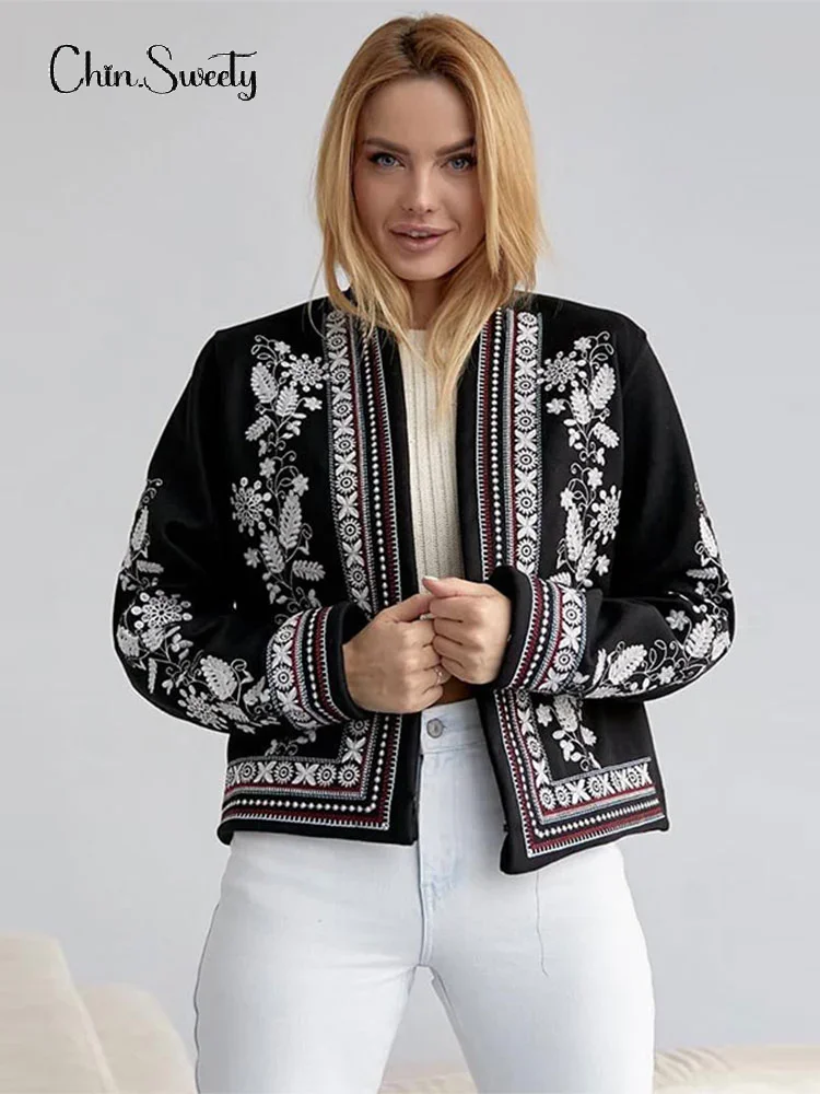 

Chic Colorful Print Patchwork Cotton Jacket Women O Neck Long Sleeve Female Warm Cropped Coat 2024 Autumn Winter Fashion Outwear