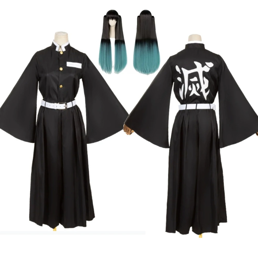 

Anime Tokitou Muichirou Black Long Sleeves Cosplay Costume Fight Uniform Dress Gradient Wig Man Woman Carnival Christmas Suit