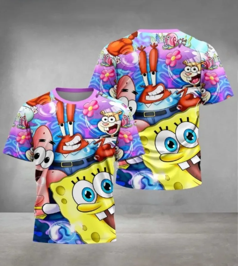 2026 Summer SpongeBob SquarePants Anime Fashion Short Sleeve Children's Adult Men and Women Suitable Parent Child Clothing Top