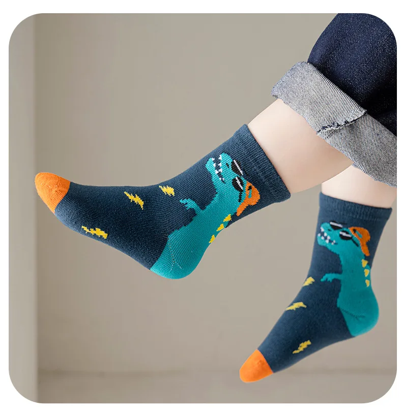 5 Pairs/lot 1-12 Years Children\'s Cotton Socks Spring Autumn Cartoon Dinosaur Comfortable Baby Girls Toddler Kids Boys Socks