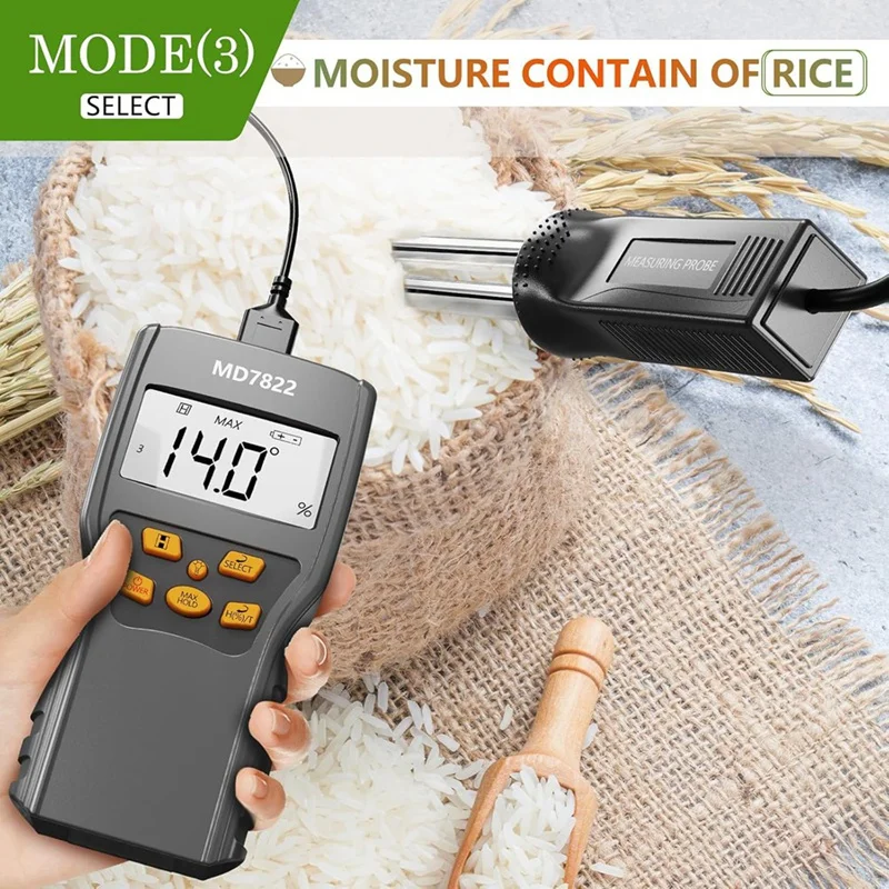 FGHGF-Hay Moisture Tester,Moisture Meter Probe For Hay,Froage Grass, Leymus Chinensis,Alfalfa And Other Hays With Data Storage