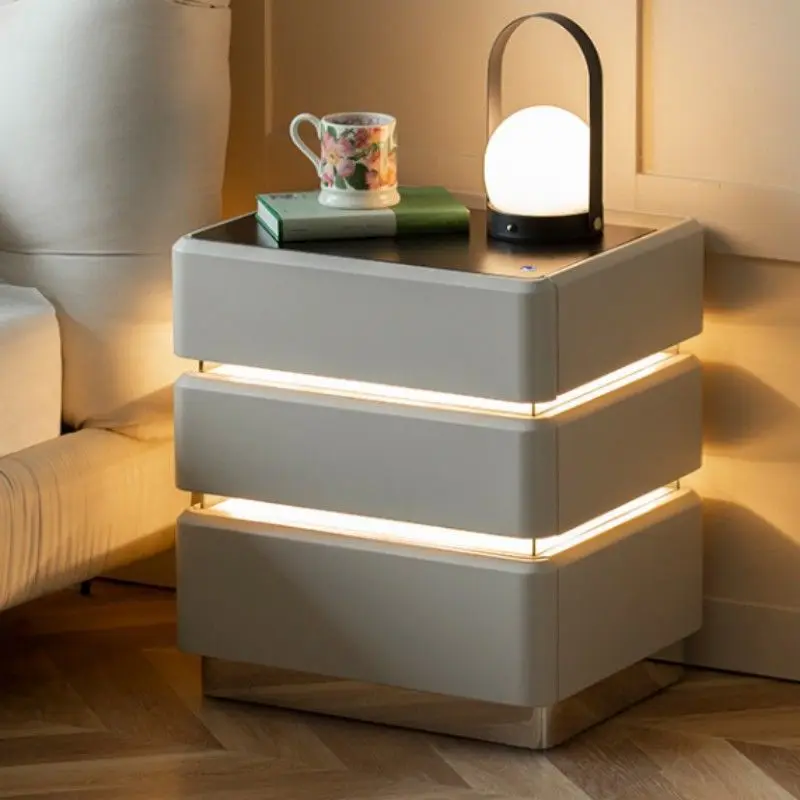 جديد ترقية غرفة نوم خشب متين لائحة شحن لاسلكي ذكي متعدد الوظائف منضدة خزانة بجانب السرير خزانة تخزين