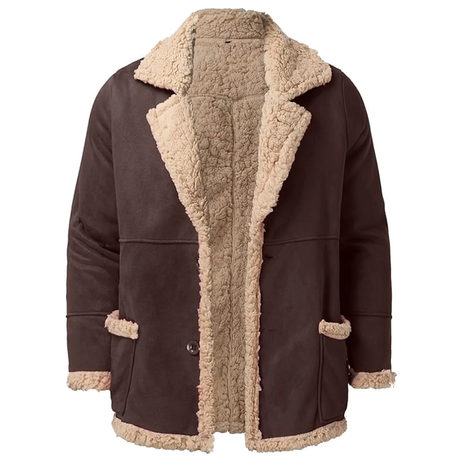 Men's Winter Fleece Jacket - Thick Button Down, Cozy Casual Coat With Turn Down Collar