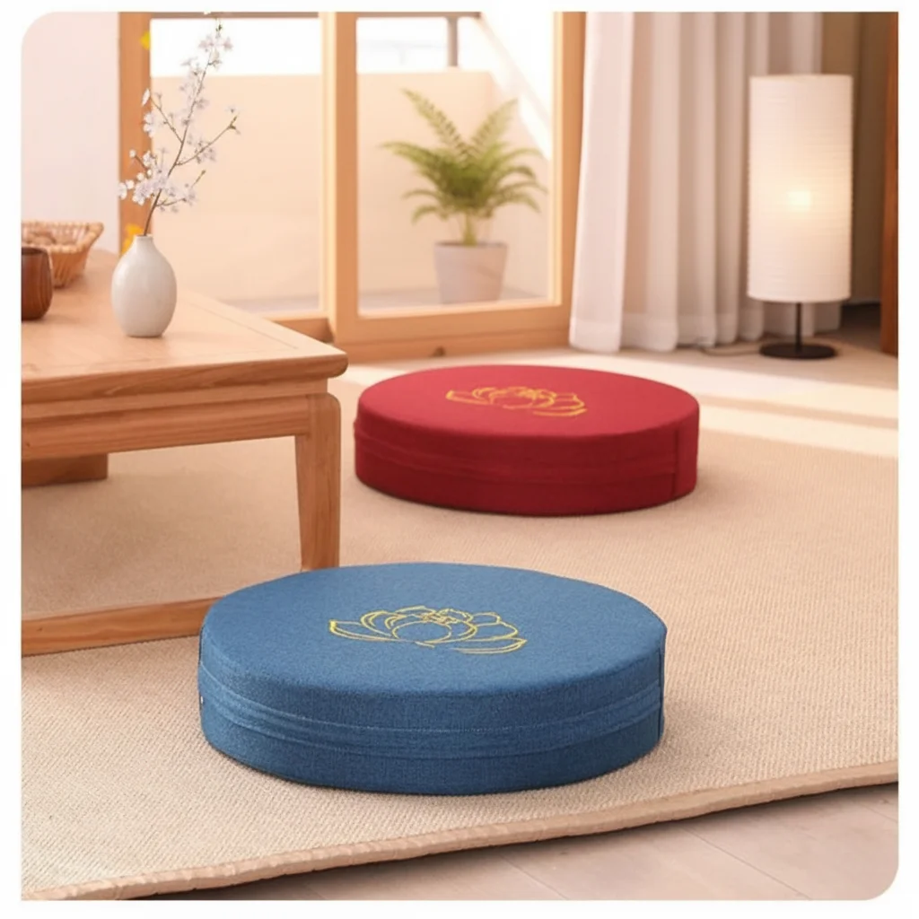 Yoga Meditation Cushion New Lotus Embroidered Removable Cover Washable Backrest Pillow Round Thickening Fill Linen Futon Cushion