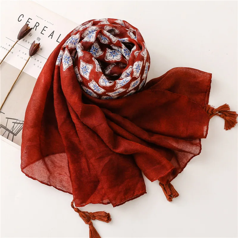 Dark Red scarf winter women elegant womens shawl vintage art floral neck scarves woman winter accessories neck warmer