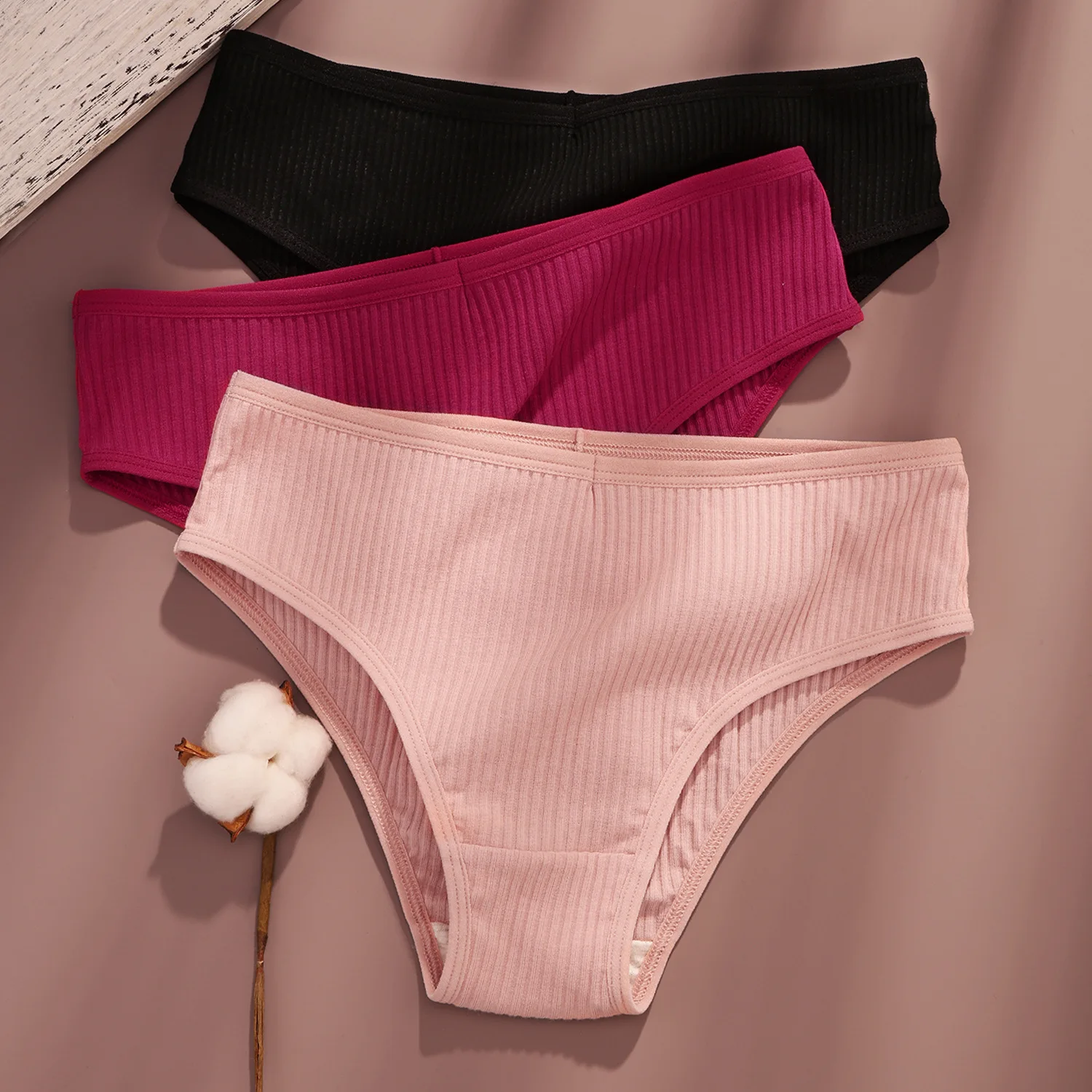 

Solid Color Classic Thread Triangle Cotton Underwear For Women Breathable Slimming Body Shaping Ladies Panties Mid Waist New Hot