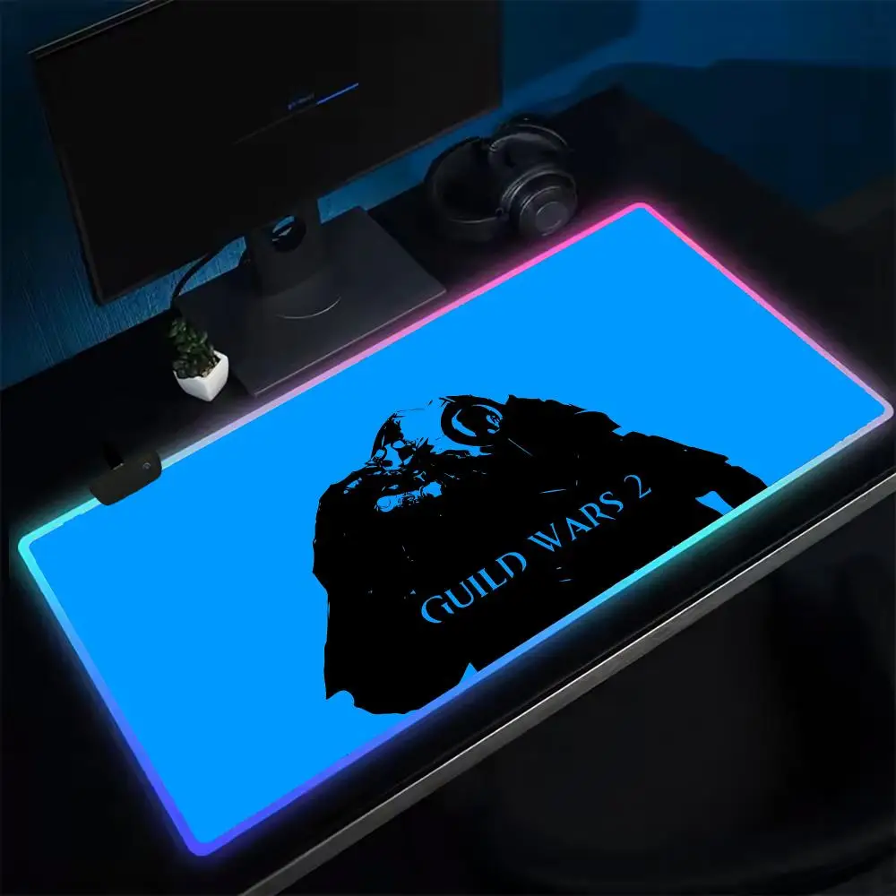 

Популярный коврик для мыши G-Guild Wars 2, игровой коврик для мыши в стиле аниме, светодиодные настольные коврики с подсветкой, резиновые настольные коврики XXL RGB