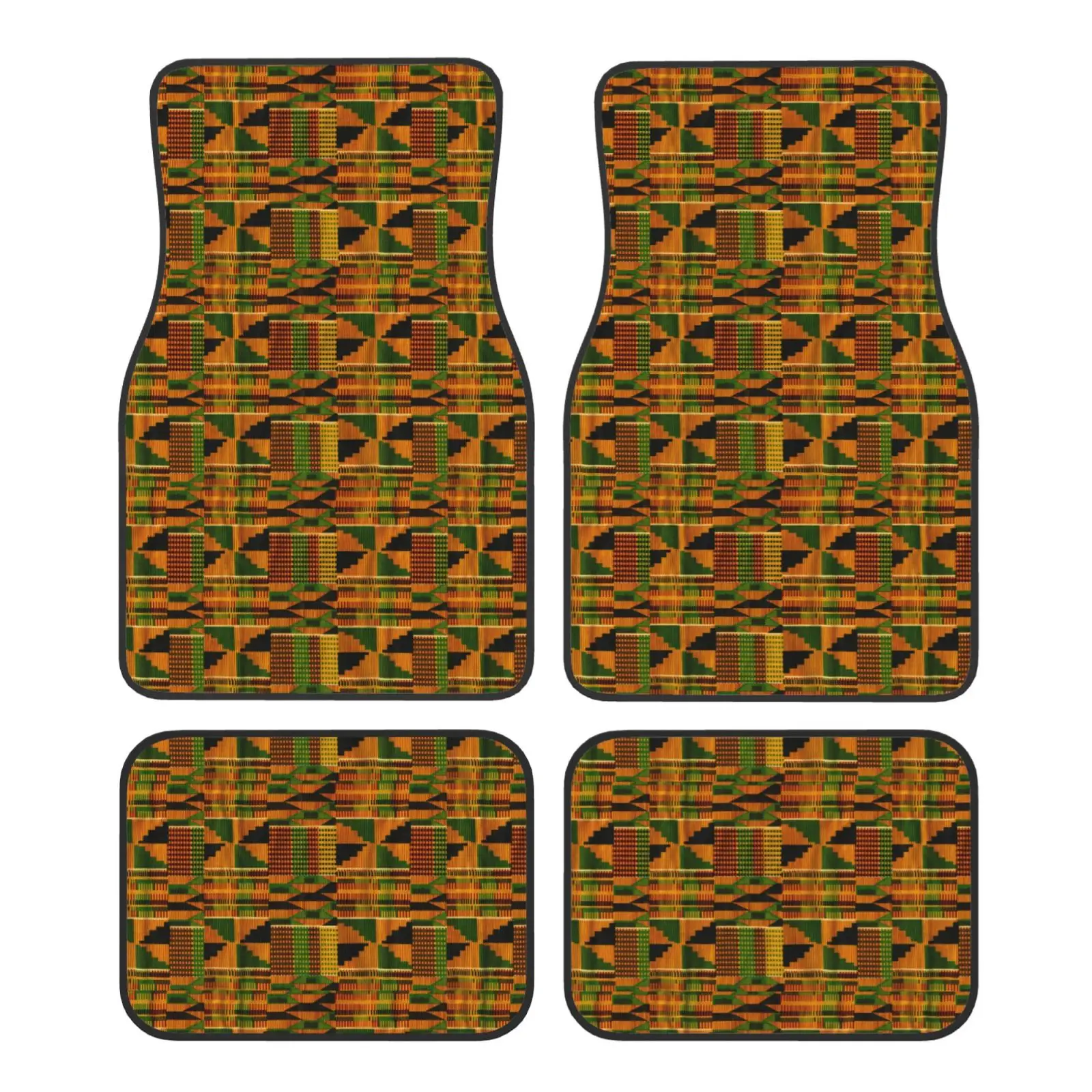 African Ethnic Geometric Yellow Pattern Car Carpet Four Season Vehicle Carpet Durable Non Slip Full Coverage Mats Easy To Clean