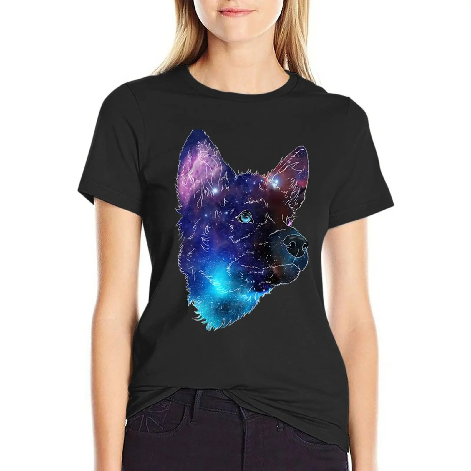 Galaxy Wolf Pup T-Shirt Blouse customizeds t shirts for Womens