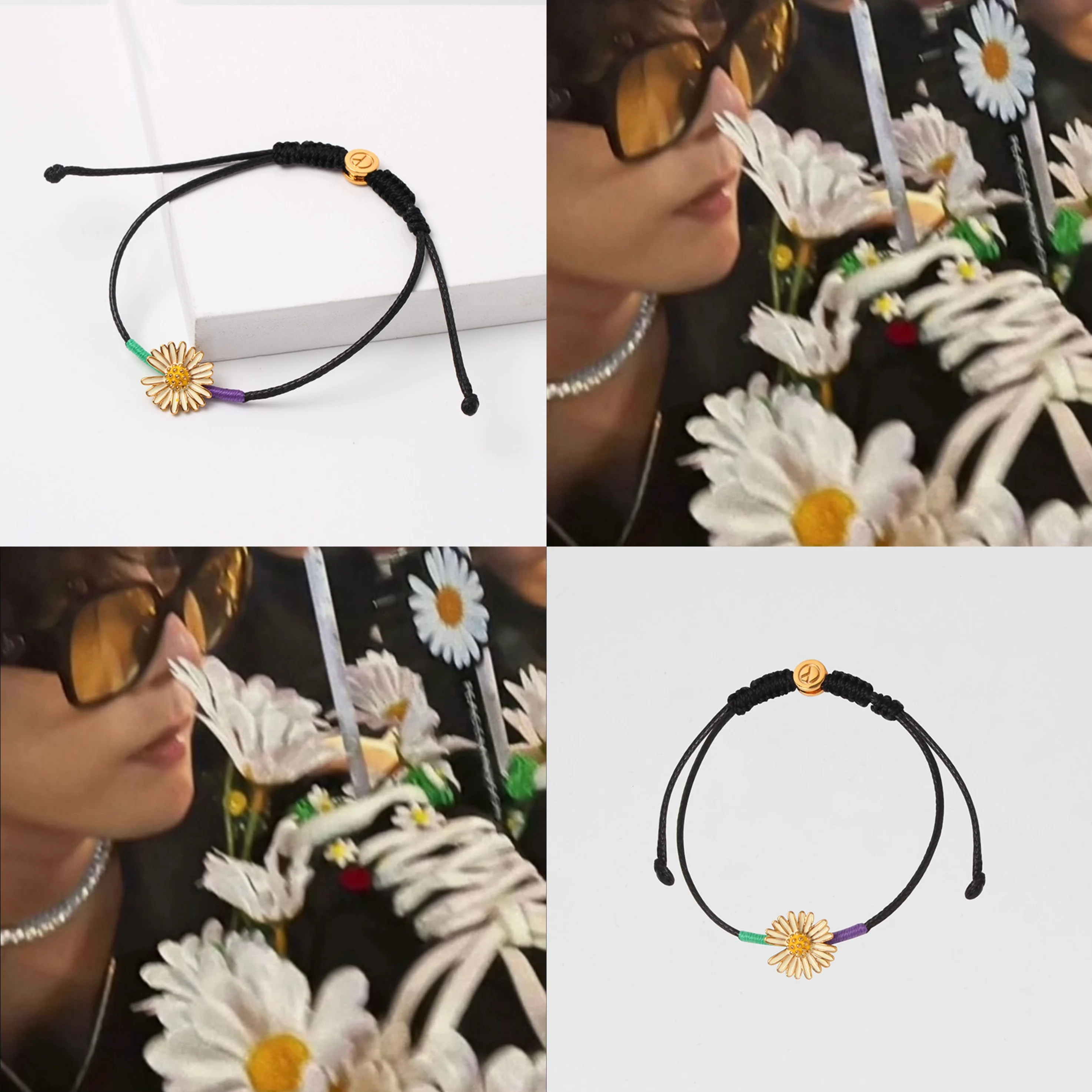 Korean Idol GD Daisy Bracelet Simple And Fashionable G-DRAGON Same Style Adjustable Black Wax Rope Bracelet Trendy Accessories