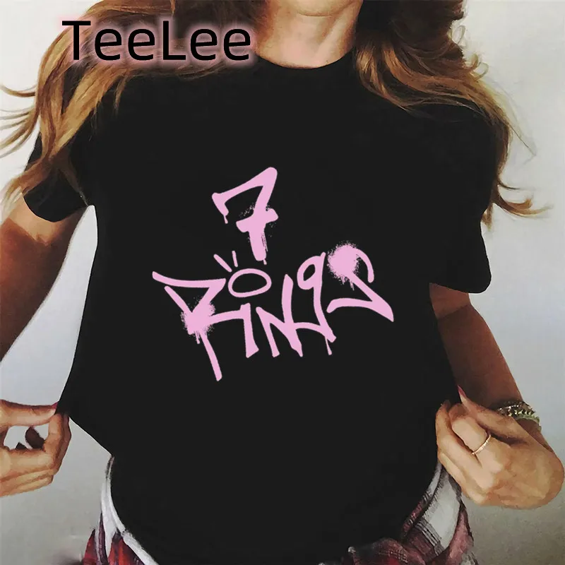 7 rings Letter T-Shirt Women Summer Vintage Gothic T Shirt Cute Graphic Black Tees Hippie Tshirts Retro Female Clothing