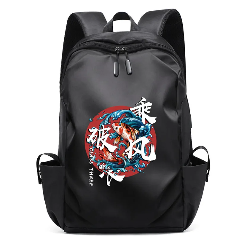 Oxford High School Rucksack College Boy girl Student Backpack Long Winds and Breaking Waves Pattern Printed Men Laptop Backpacks