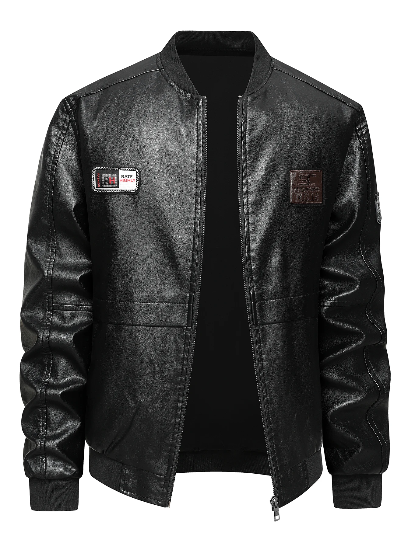 

Men'S Bomber Jacket - Casual Long Sleeve Zip-Up Baseball Collar with Pockets, Black, Spring/Fall Outerwear, Polyester Lining, Re