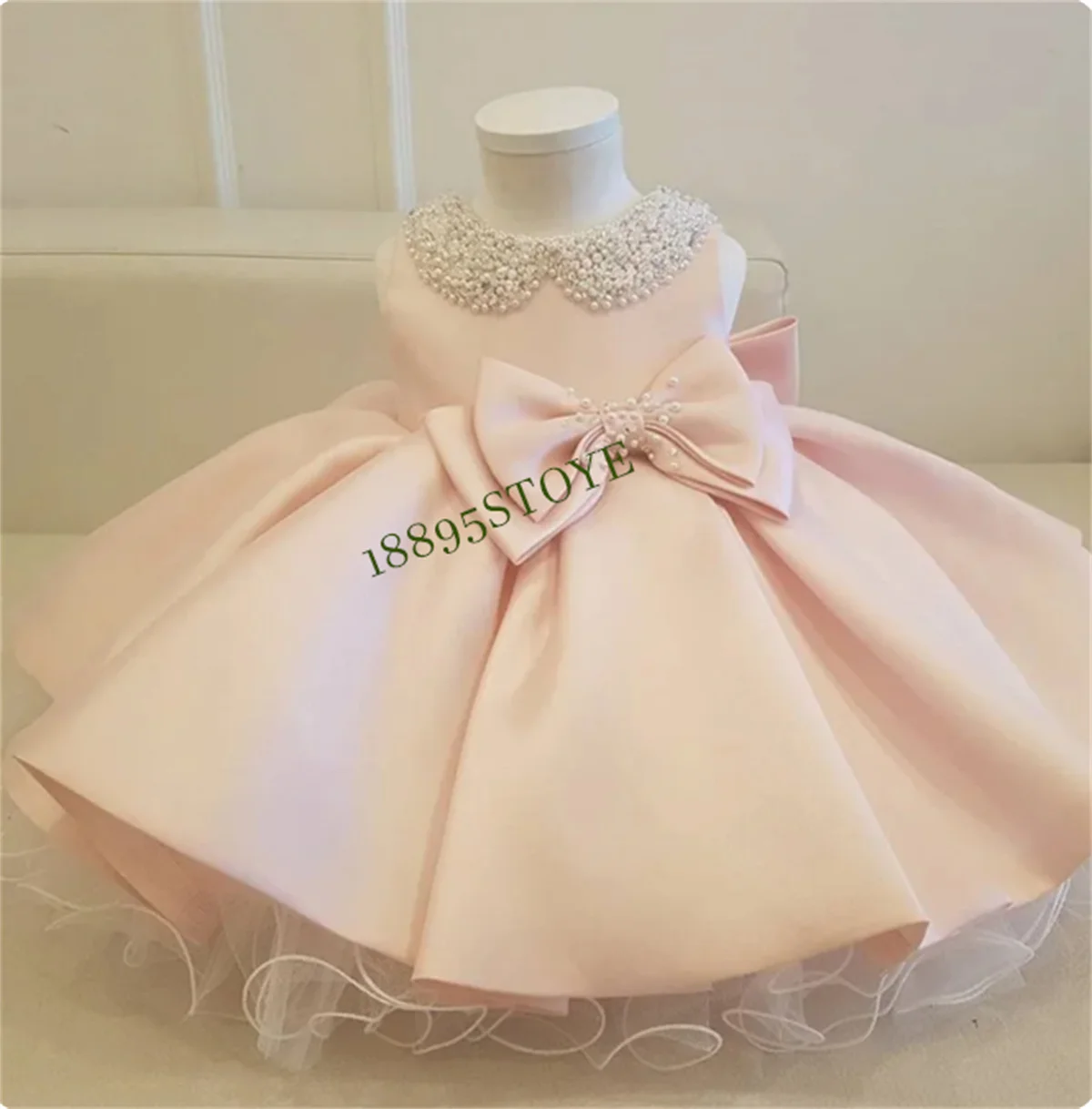 

Beading Layers Flower Girl Dresses Sequin Bow Puffy First Communion Dress Glitter Knot Girl Party Dress Christmas