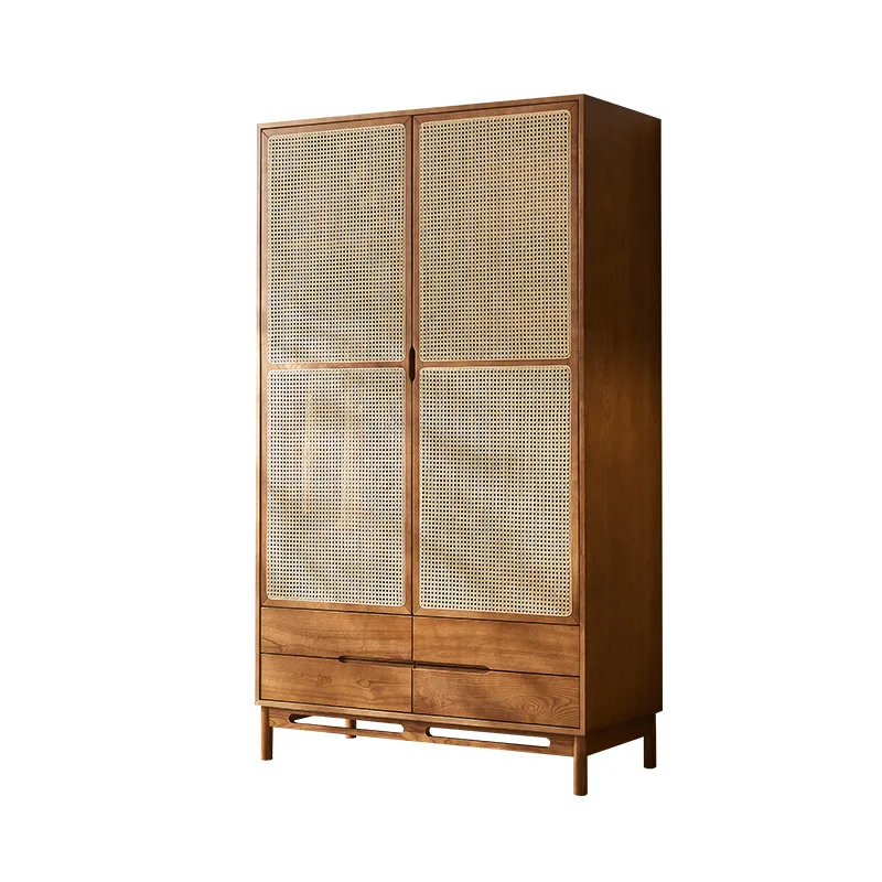

Household Japanese retro rattan wardrobe combination medieval wabi-**** wind solid wood double door