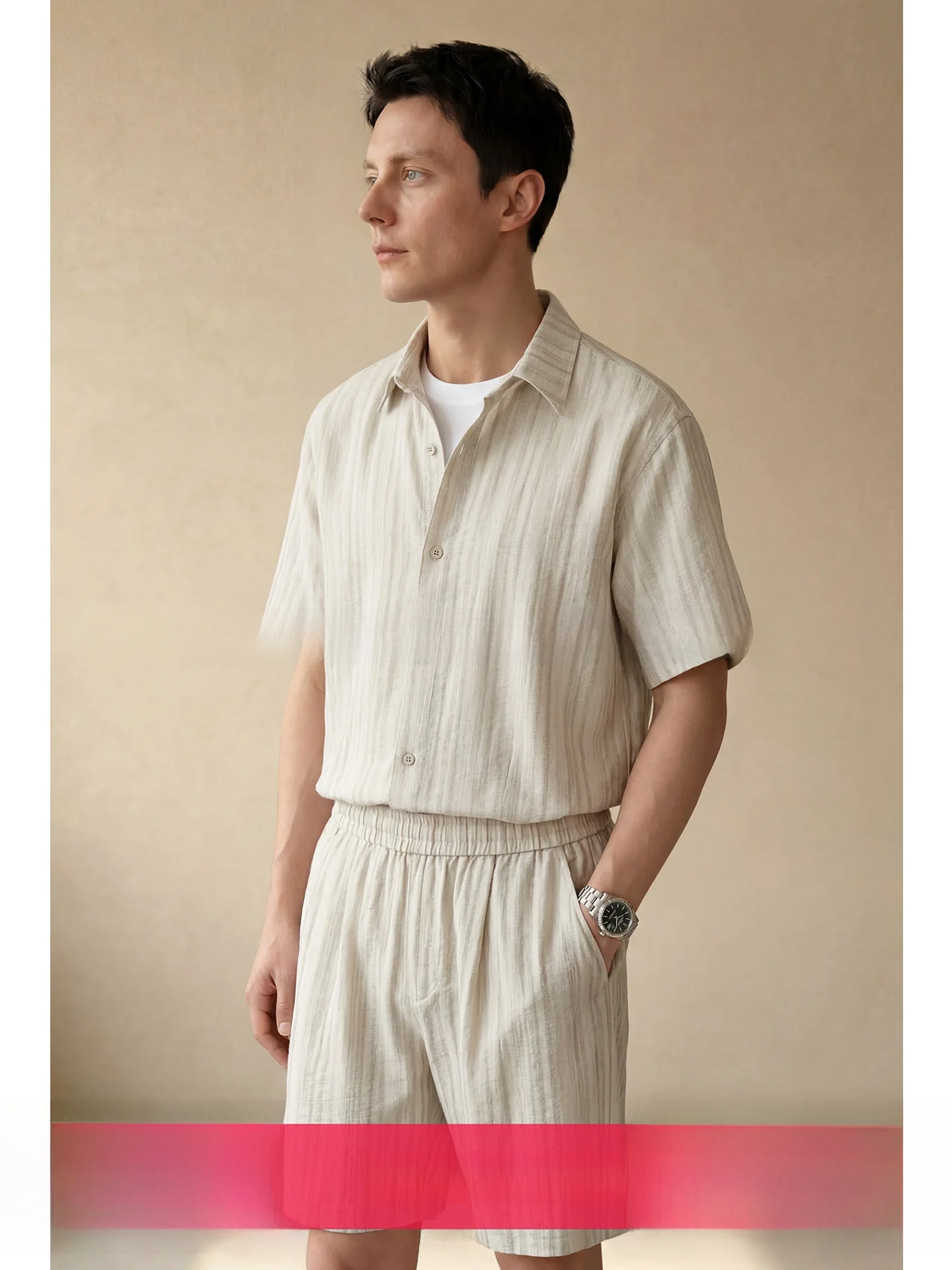 

Uader Men's Short Sleeve Shirt Set Cool Texture Two-Piece Summer Fashion Casual Cotton Polyester Nylon Shorts Outfit