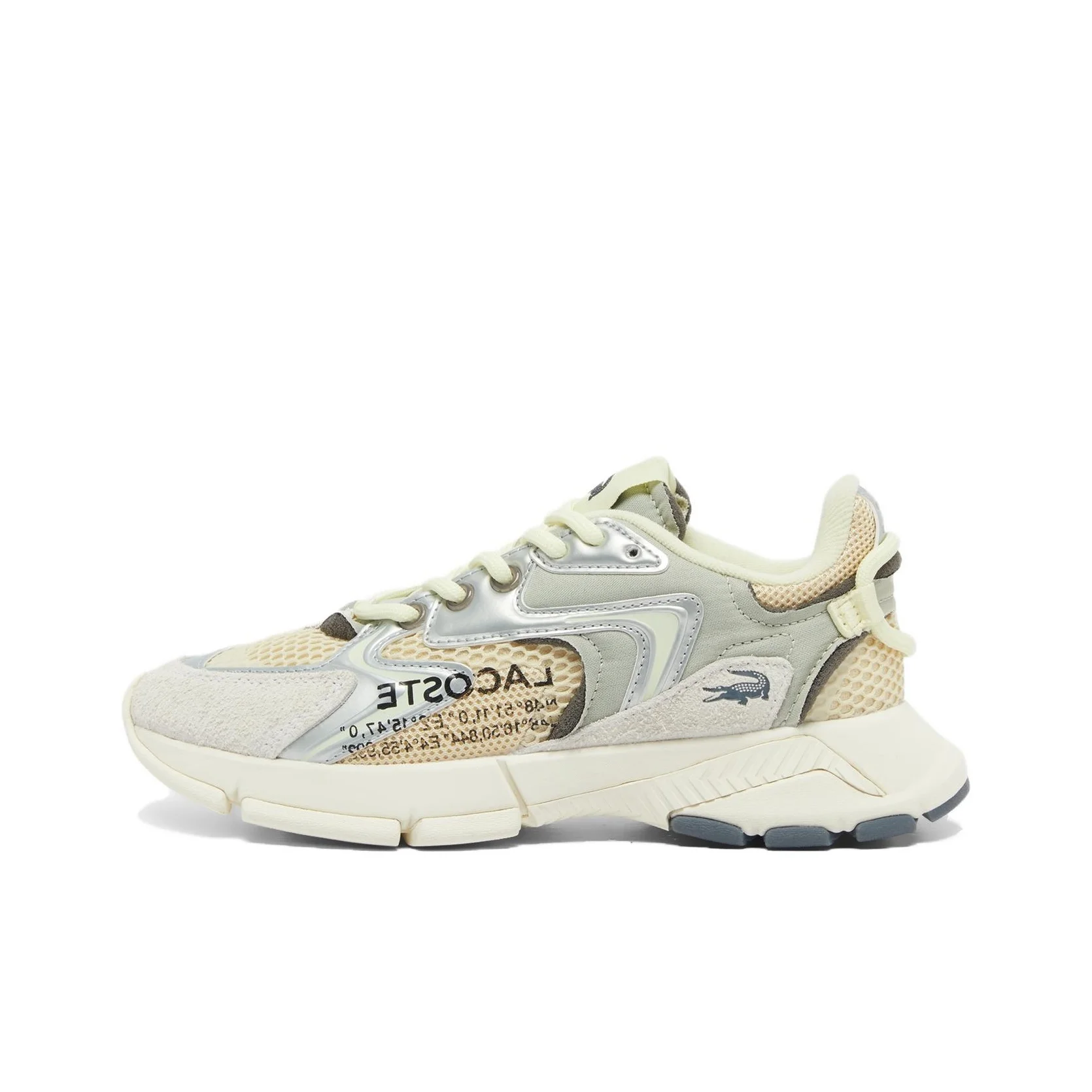 POIZON LACOSTE L003 Neo Tênis Casual Feminino Cano Baixo Bege Prata Cinza