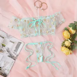 Sexy Lace Pajamas Set Women Silk Satin Sleepwear Off Shoulers Short Sleeves Pijama Faux Homewear Green Flower Print Nightwear