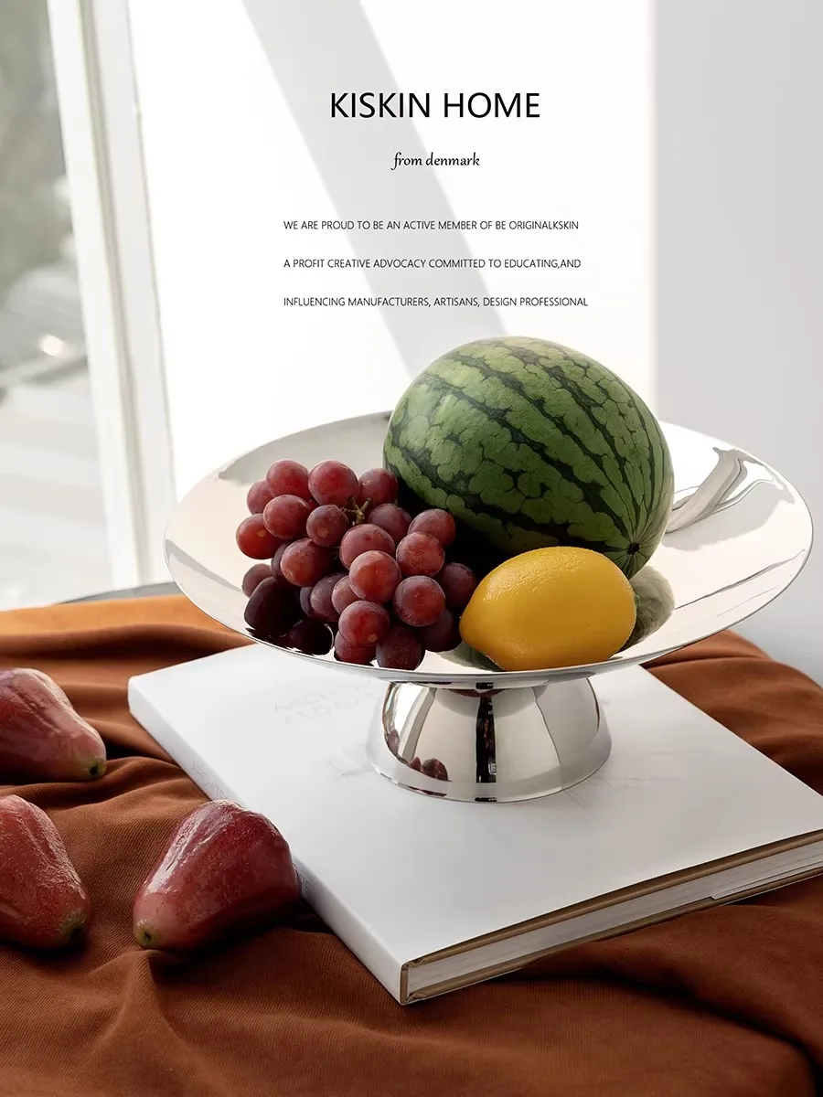 

European Style Light Home Use Stainless Steel Design High Feet Fruit Plate Living Room Advanced Decoration Storage tray