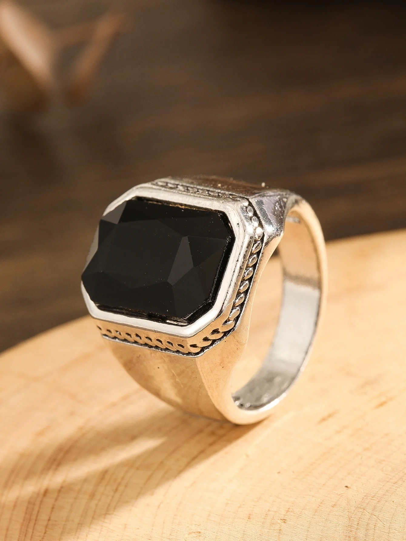 Retro Men Alloy Plated Ring Steel Color Square Ring Artistic Vintage Style Hand Jewelry Men Available In Various Sizes