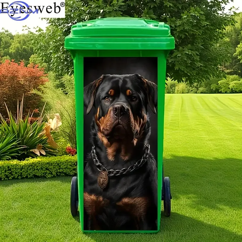EYESWEB, 1pc Rottweiler Dog Trash Can Sticker, Scratch-Resistant Vinyl Film, Dog Print, Suitable for Trash Cans, Walls, Kitche