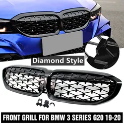 Front Kidney Grill Sports Diamond Style For BMW 3 Series G20 Grille Glossy Black Diamond 318i 320i M340i M3 2019 2020 2021 2022