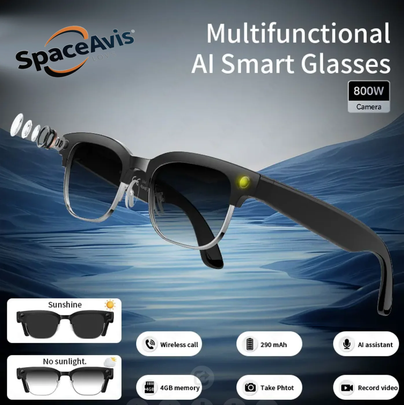 

AI smart glasses,8 million pixel video recording, photo recognition, voice translation, Xiaom Q&A call, Bluetooth glasses