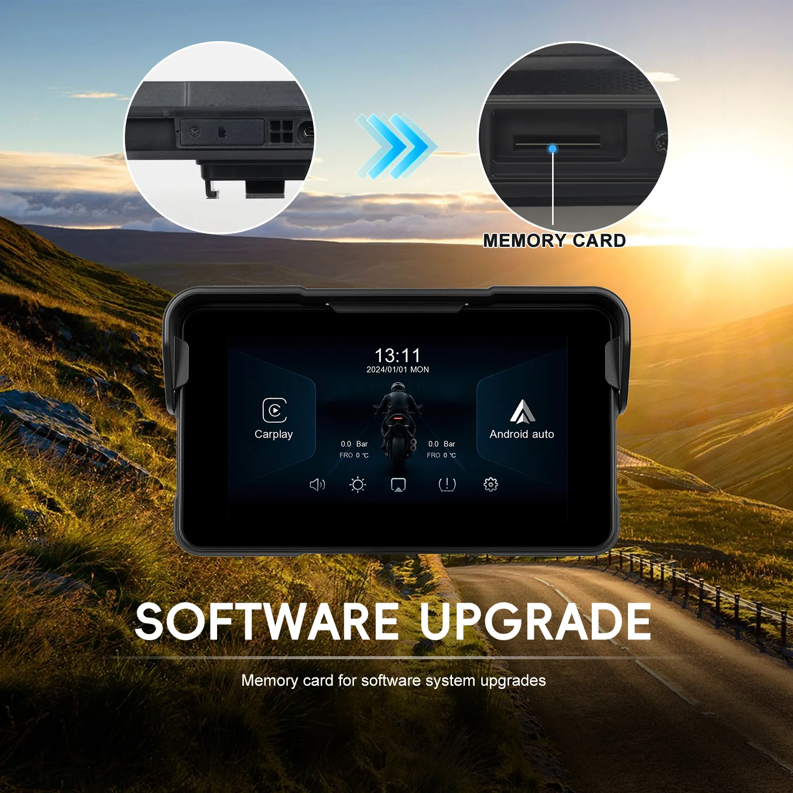 Podofo Kabelloser Carplay Android Auto Motorrad Smart Screen Player 5 Zoll HD Großbildschirm Tragbarer Display-Player IP68 Wasserdicht – Detail 3