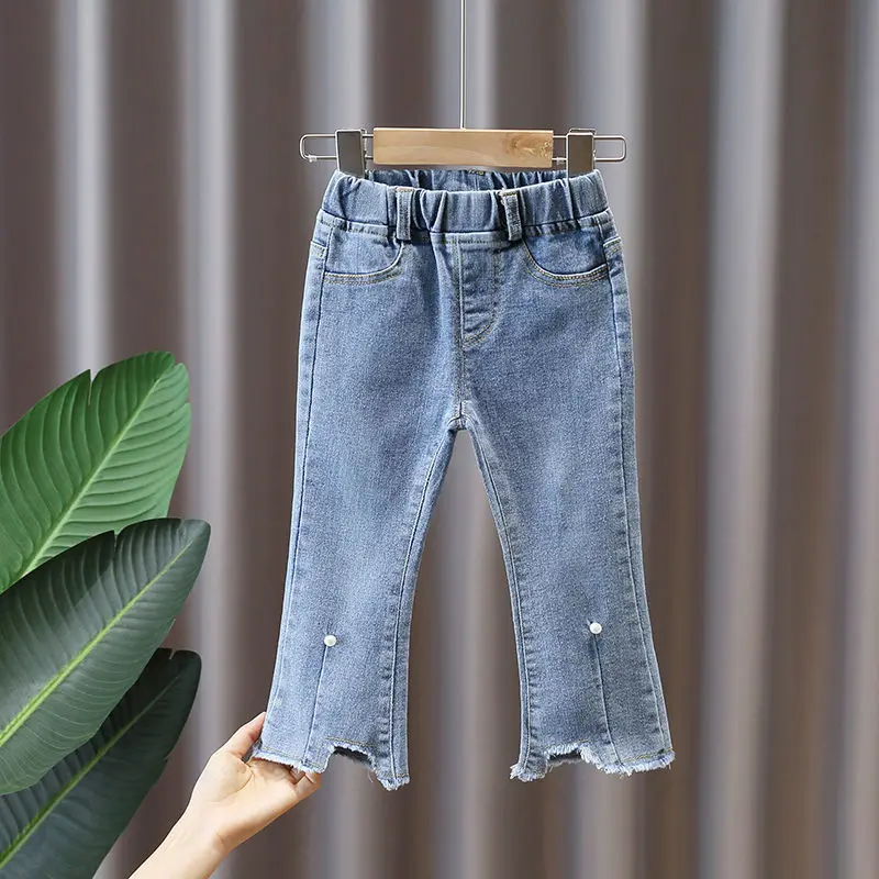 

Girls Pants Jean 2023 Spring and Autumn New Children's Denim Flared Pants Baby Casual Long Pants Children's Clothing