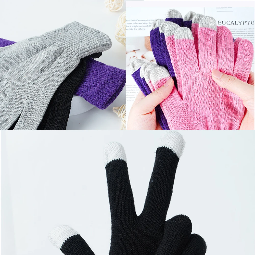 Fashion Soild Color Winter Warm Plush guanti Soft uomo donna Touch Screen Knit Full Finger Mittens Sport Outdoor guanti per il lavoro