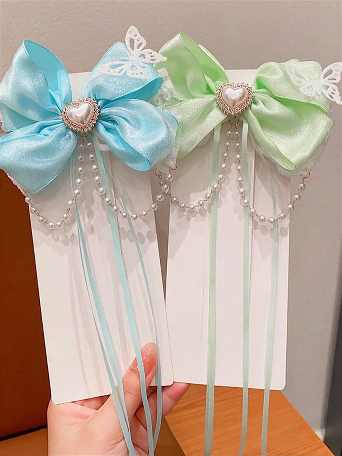 1 Women\'s spring new bow hair clip Love Jewel Sweet hair accessory Fringe streamer Back hair clip hair accessory