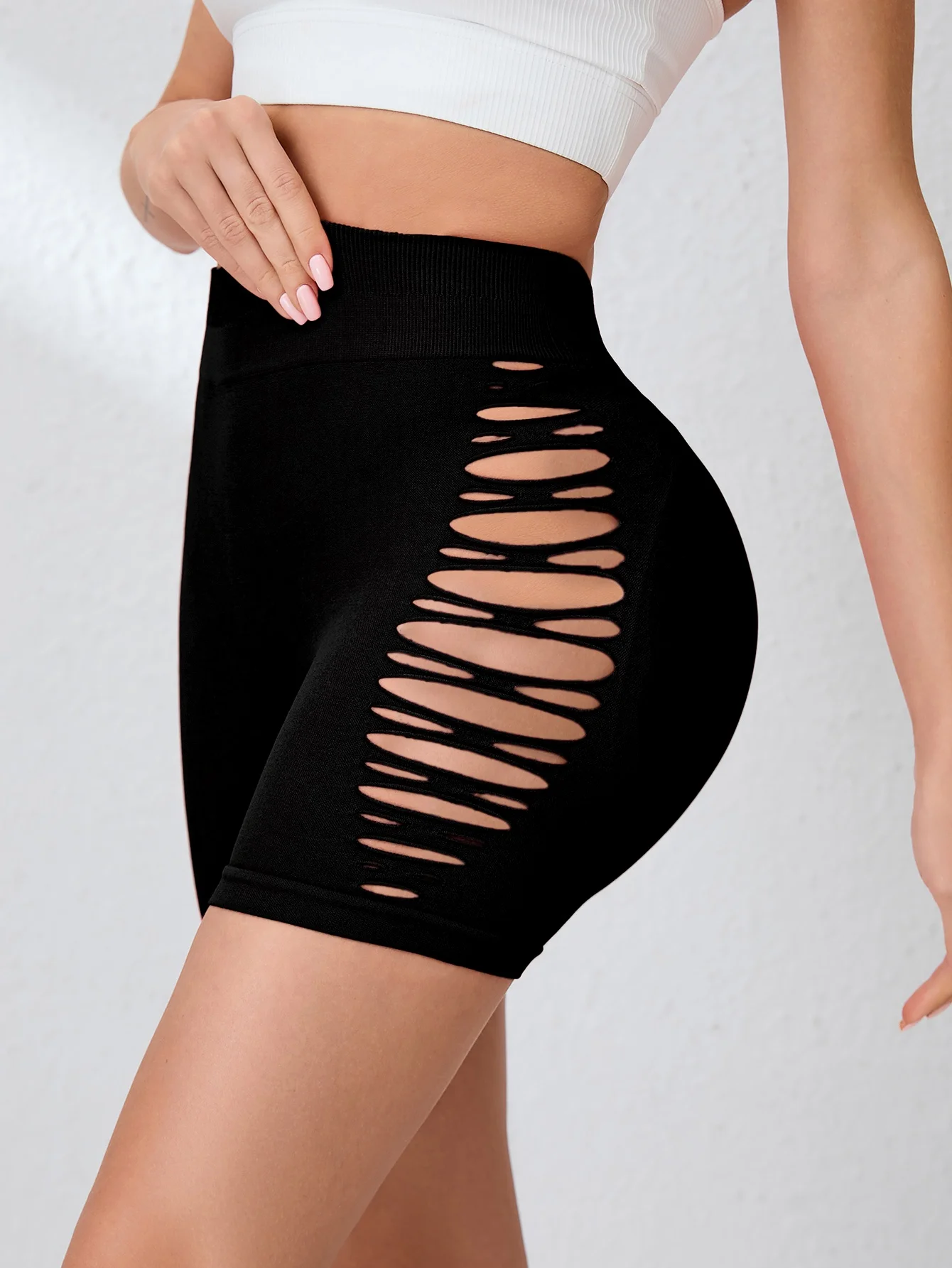Women High Waist Cutout Biker Shorts Butt Lift Tummy Control Seamless Yoga Shorts Hollow Out Workout Running Gym Athletic Shorts