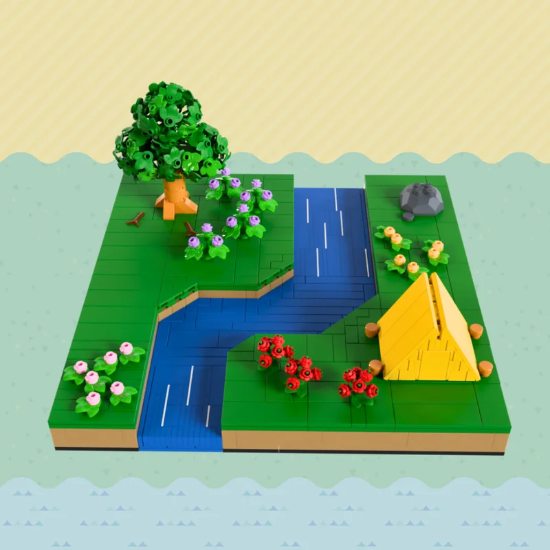

803 шт. MOC плеер палатка и речные строительные блоки DIY Animal Crossingss модель пейзаж развивающая игрушка для детей коллекционеров