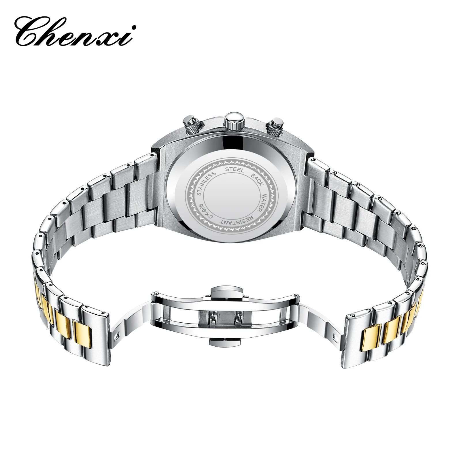 Luxury Men's Business Watches Stainless Steel Calendar Chronograph Fashion Sports Quartz Watch CHENXI Man Gold Wristwatch