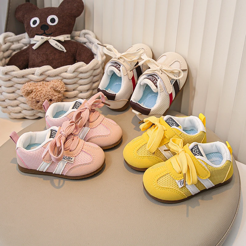 Baby Tennis Shoes Striped Fashion Kids Casual Shoes Mesh Breathable 2025 Spring Autumn New Boys Girls Running Shoes Soft Sole