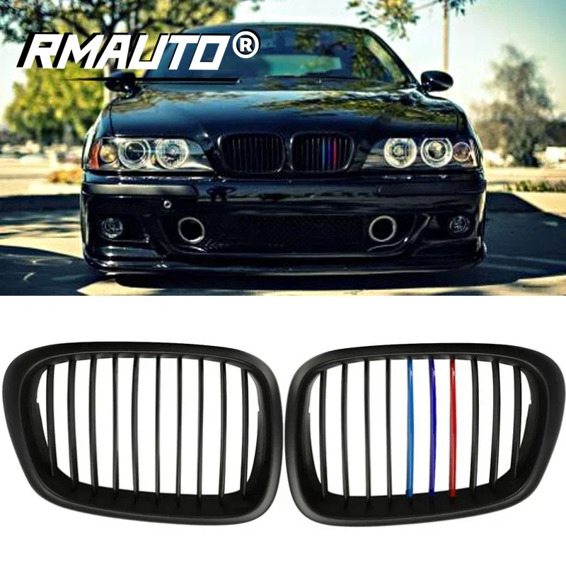 1 Pair M Sport Style Car Front Bumper Kidney Grille Racing Grill Matte Black For BMW E39 5 Series 1997-2003 Car Body Styling Kit