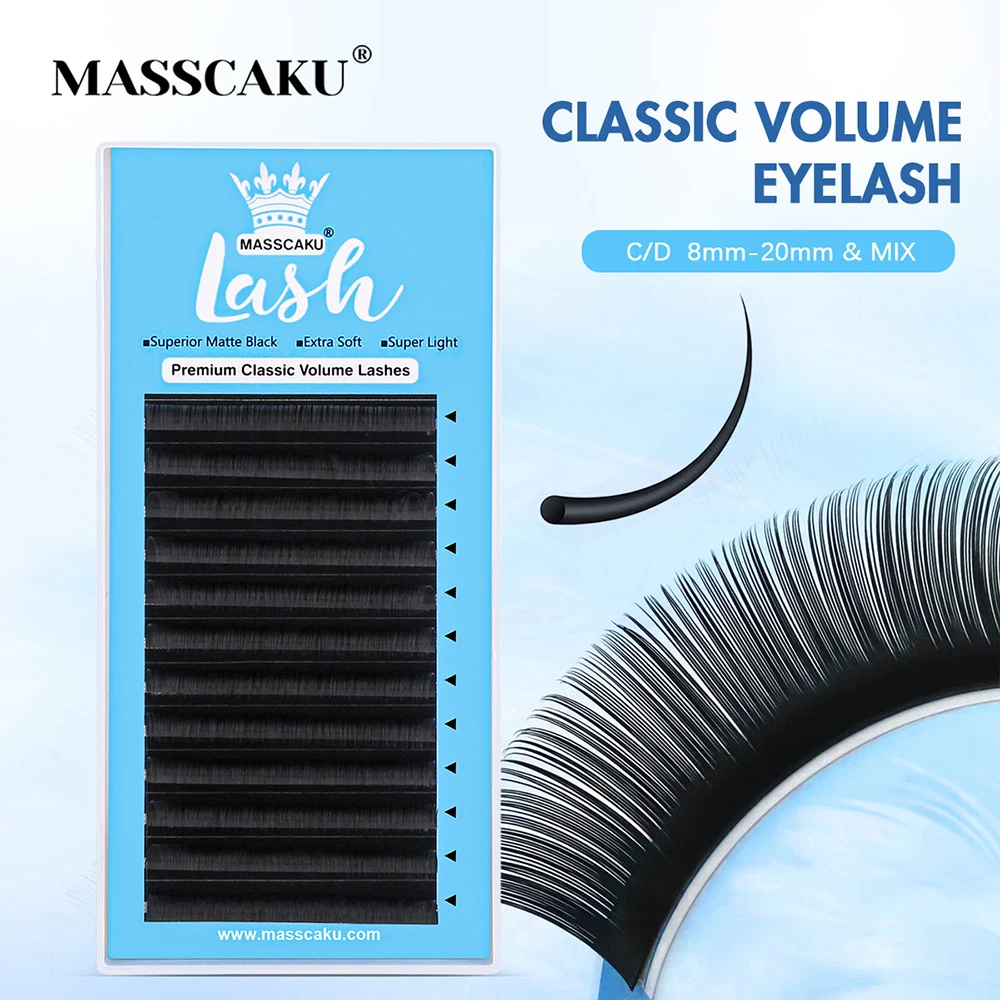 MASSCAKU Classic Individual Eyelash Extensions Korea PBT Premium Velvet Fiber Matte Black Faux Mink Lashes 0.05 0.07 0.10 0.15mm