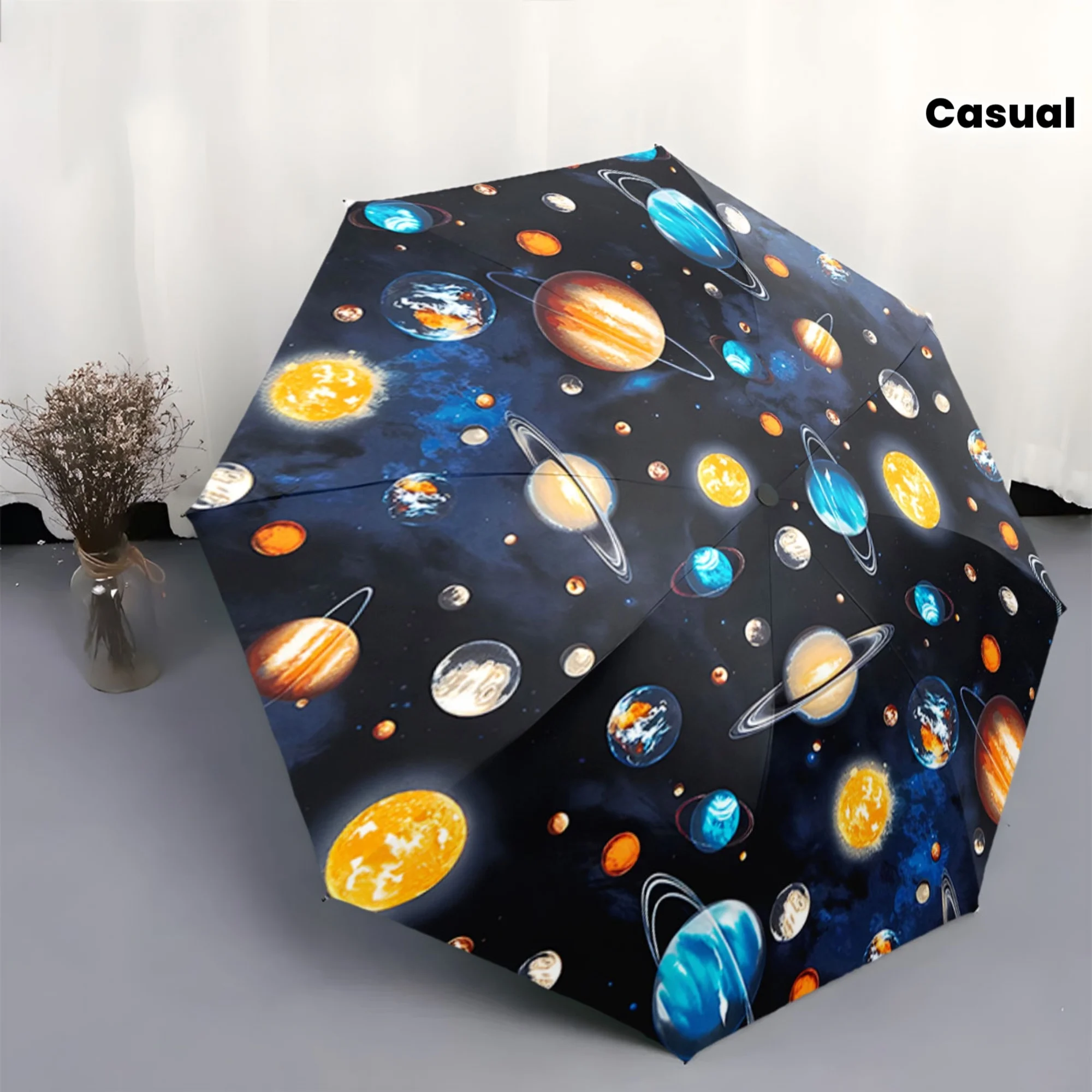 

Автоматический складной зонт с планетарным и космическим рисунком. Портативная складная конструкция, повседневный аксессуар для активного отдыха, Рождество